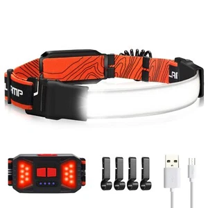 Led Headlamp Flashlight 1000lm 230widebeam Usb Rechargeable Head Light With Tail - Picture 1 of 7