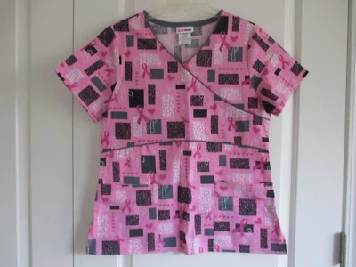 Scrub Star sz XS pink Breast Cancer awareness 100% cotton short sleeve scrub top - Image 1 of 3