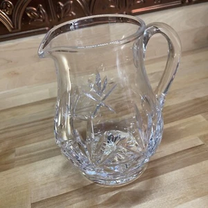 Decorative Cut Clear Glass Squat Jug Small Pitcher 7” X Fern Pattern Large Vase - Picture 1 of 12