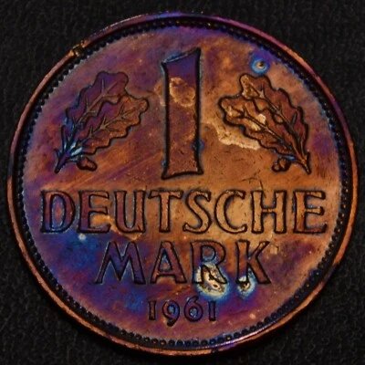 1961-G Germany 1 Mark blue and gold toning (29-20) - Image 1 of 2