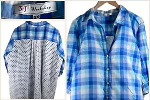 JOHNNY WAS 2XL Cotton Eyelet Back Blue Long Sleeve 3J Workshop Shirt XXL Plus XL - Picture 1 of 20