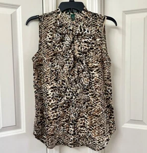 Ralph Lauren Lauren Animal-Print Ruffled Top, Size-6 - Picture 1 of 4