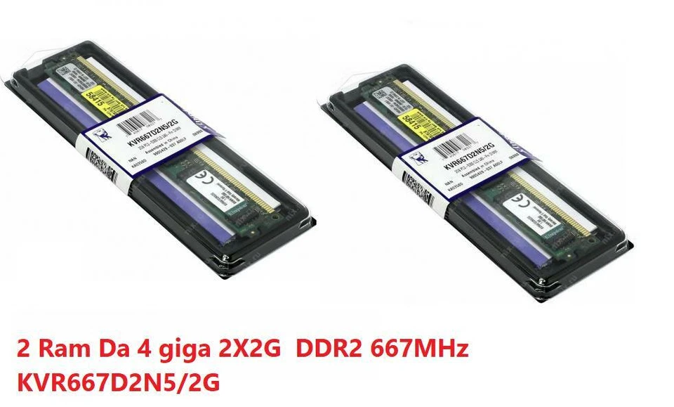 Ram 4 giga 2X2G  PC DESKTOP DDR2 667MHz KVR667D2N5/2G KINGSTON PER INTEL/AMD - Immagine 1 di 1