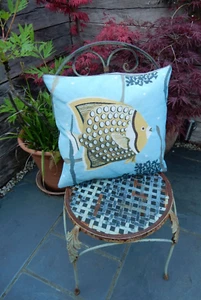 1 French Iosis Cushion & Feather Pad Fish EMBROIDERY GOBELIN STITCH 17" Quality - Picture 1 of 14