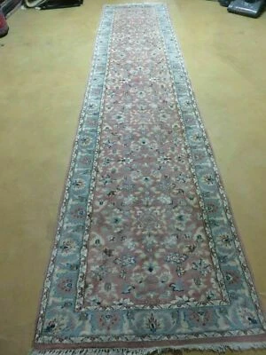 2' 8" X 12' Vintage Handmade India Floral Wool Runner Rug Nice - Image 1 of 4