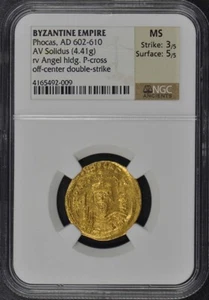 Phocas, AD 602-610 BYZANTINE EMPIRE Solidus NGC MS60 Double Struck - Picture 1 of 4