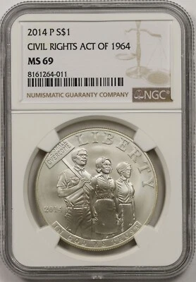 2014-P Civil Rights Act of 1964 $1 NGC MS 69 Commemorative Silver Dollar - Image 1 of 4