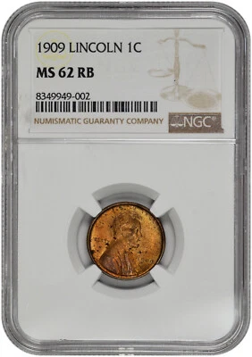 1909 VDB 1c Lincoln Wheat Cent NGC MS 62 RB with Label Error - Image 1 of 2