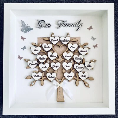 Personalised 3D  Box  Frame Family Tree Gift Unique Keepsake Home Art Decor - Image 1 of 4