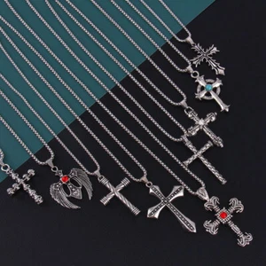 Retro Punk Cross Pendant Necklace Fashion Stainless Steel Chain Jewelry Gifts - Picture 1 of 18