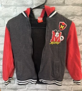 Disney Mickey Mouse Letterman Jacket Zip Hoodie Youth Red Black sherpa lined - Picture 1 of 22