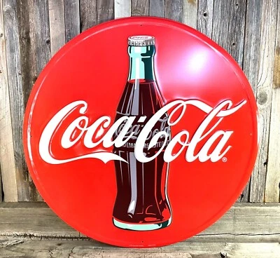 Coca-Cola Coke Soda Pop Red Large 24" Metal Tin Sign Vintage Garage Man Cave New - Image 1 of 3