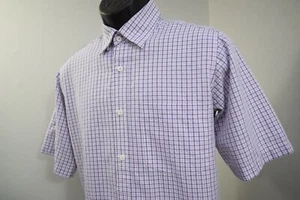 Bugatchi Uomo Dress Shirt Classic Fit Plaid Short Sleeve Modal Poly Mens Medium - Picture 1 of 10