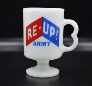 VTG Army Re-Up Footed Milk Glass Coffee Cup Fort Benning GA USA  Anchor Hocking  - Picture 1 of 20