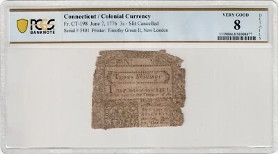 Connecticut 1776 Colonial Currency Bank Note CT-198 American Revolution PCGS VG8 - Image 1 of 4