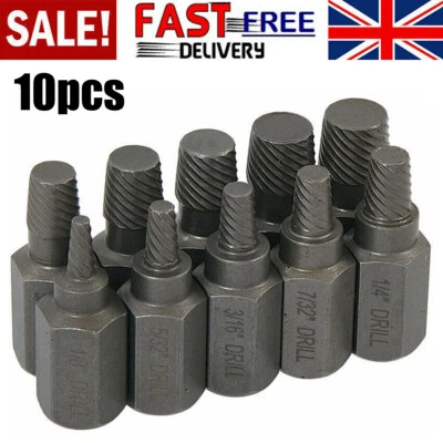 10PCS Screw Extractor Easy Out Drill Bits Broken Damaged Bolt Stud Remover Set
