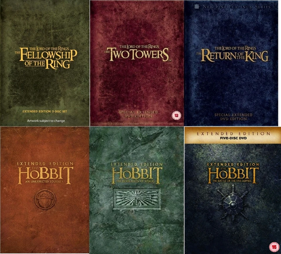 LORD OF THE RINGS AND HOBBIT TRILOGY EXTENDED EDITION DVD 6 MOVIE COLLECTION R2 - Image 1 of 1