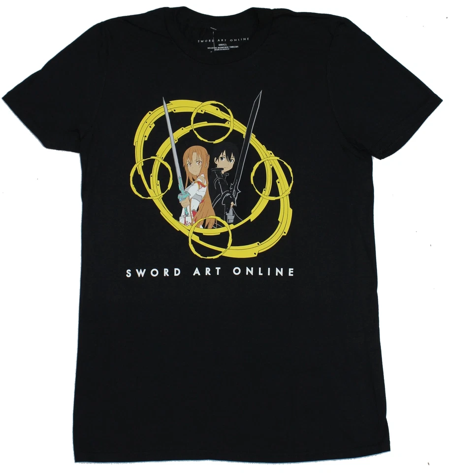 Camiseta Sword Art Online Para Hombre - Kirito & Asuna Amarillo Circulado Duo Imagen Foto 1 de 1