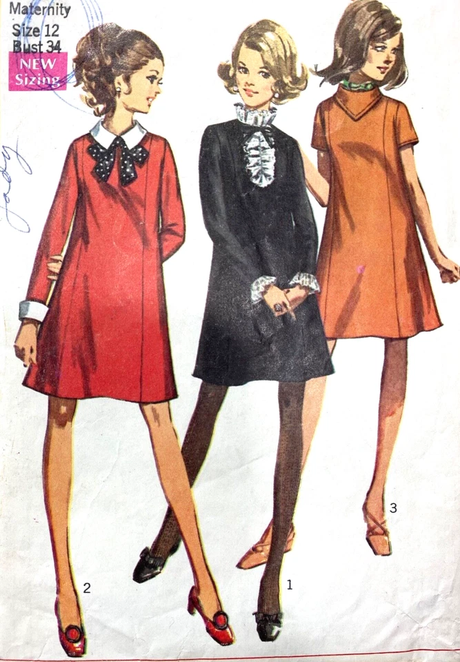 Mini Vestido Vintage Años 60 Patrón MATERNIDAD Línea A Patrón Simplicidad 7873 Talla 12 Foto 1 de 4