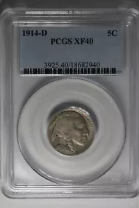1914-D .05 PCGS XF40 Buffalo Nickel, Indian Nickel, 5 Cent Piece - Picture 1 of 2