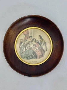 Le Follet Round Wood Framed French Ladies Colored Print 6” Vintage - Picture 1 of 7