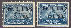 2x RB23 5/8c Battleship 7 1 1898 Printed Cancel DR DJ&S Diff Fonts Sound (DR100 - Picture 1 of 1