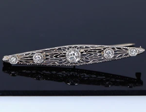 Vintage Estate Art Deco Platinum 14K Gold European Old Miner Diamond Pin Brooch - Picture 1 of 8