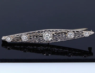 Broche prendedor vintage Estate Art Deco platino oro 14K antiguo minero europeo diamante Foto 1 de 4