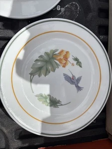 Corning Ware Corelle Hummingbird Hibiscus Dessert Bread Plate 7 1/4” D Set of 8 - Picture 1 of 2