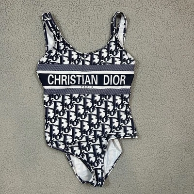 Christian Dior Paris Swimsuit Size Medium Navy Blue White Logo - Image 1 of 4