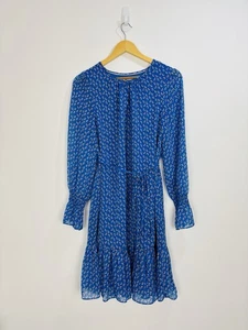 Boden Dress Women Size 10 Blue Pink Floral Chiffon Long Sleeve Knee Length Sheer - Picture 1 of 12