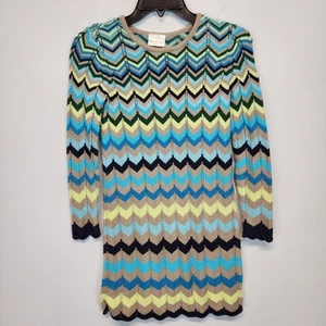 Hanna Andersson Girls 140 10 Chevron Sweater Dress Blue Green Knit Lined Crochet - Picture 1 of 12