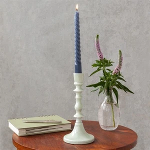 Pale Green Enamel Candlestick Dinner Candle Holder Vintage Style 19cm - Picture 1 of 4