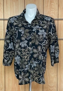 Croft & Barrow Black & Gold 3/4 Arm Button Down Bluse Größe XL - Bild 1 von 6