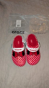 CROCS Disney Minnie Mouse Big Girls Fur Lined Red Bow White Polka Dot Clog Sz j2 - Picture 1 of 4