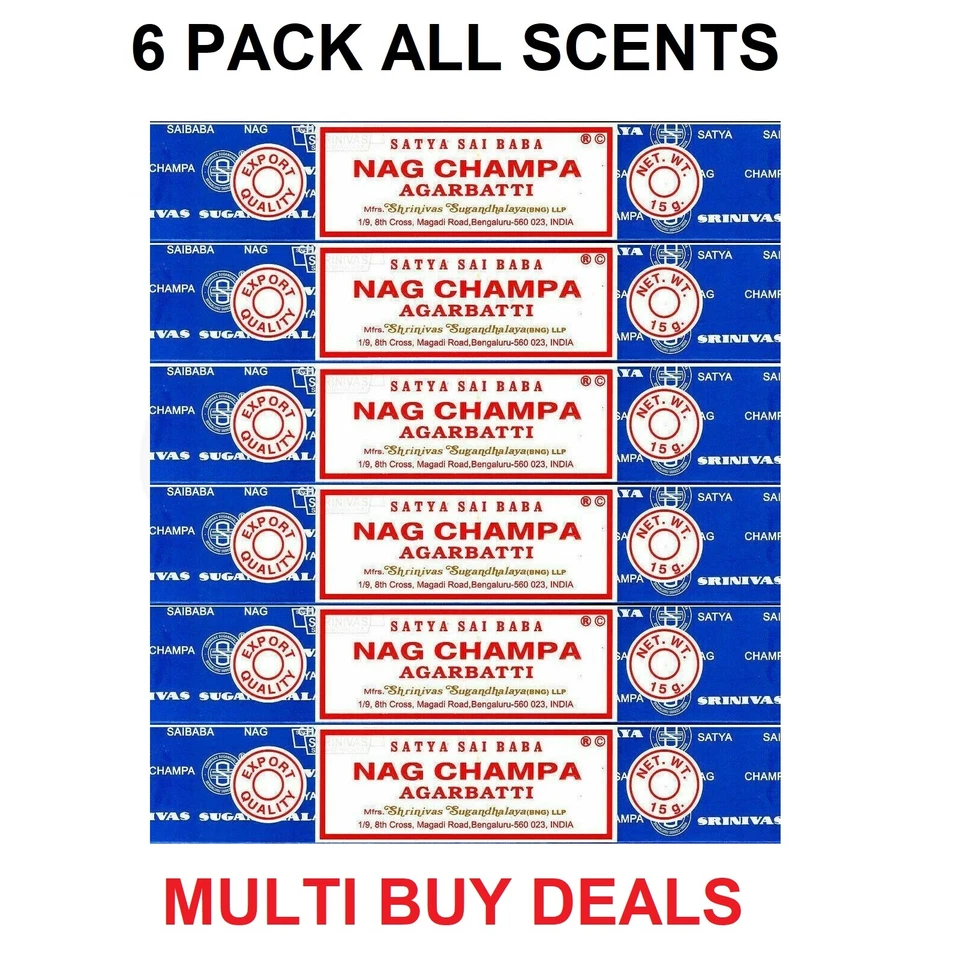 6 Packs Satya Original Nag Champa Incense Sticks Joss Insense Genuine All Scents - Image 1 of 1