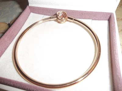 Genuine Pandora 14ct Rose Gold Encircled Clasp Bangle Bracelet 583230C01 - 19cm - Image 1 of 4