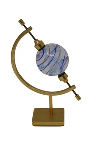 Art Glass Swirl Marble with Brass Caliper-Style Display Stand - Picture 1 of 13