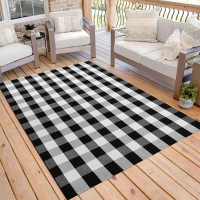 Alfombra a cuadros blanca y negra KOZYFLY Buffalo 5 x 7 pies alfombra lavable... Foto 1 de 4