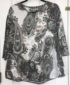 Blusa Allison Daley Mujer Verde Estampado Paisley Manga 3/4 Talla XL  - Imagen 1 de 5