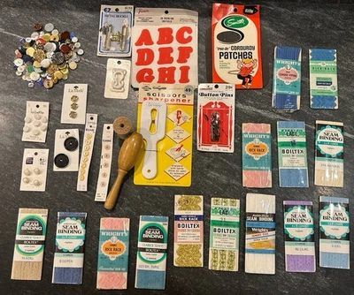 Lot Of Assorted Sewing Supplies Notions Buttons Trim Binding Lace Rick Rack - Image 1 of 4