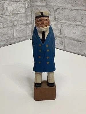Vintage Hand Carved Wooden Sea Captain Sailor Nautical Figure 8” Blue Coat - Image 1 of 4