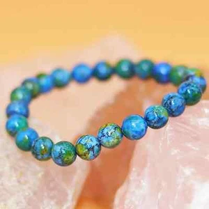 Blue Azurite Malachite Bead Bracelet Natural Gemstone Stretch Bracelet Handmade - Picture 1 of 2