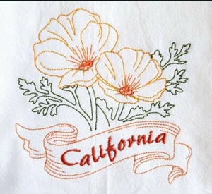 FLOR ESTATAL-CALIFORNIA-MÁQUINA AMAPOLA SACO DE HARINA BORDADO PAÑO DE PLATO - Imagen 1 de 2