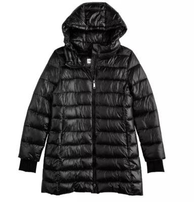 全新 Nine West 女式轻便连帽松饼外套黑色大号 — 第 1/4 张图片