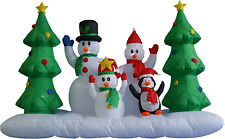 8 Foot Wide Inflatable Snowmen Family with Penguin and Christmas Trees Party Dec