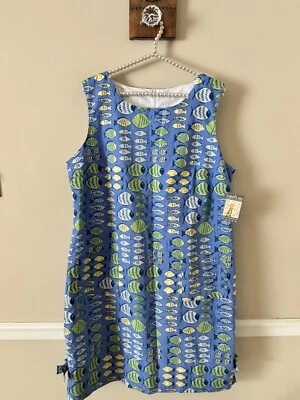 NWT Corkeys Kids Girls Size XL Blue Sleeveless Dress Fish Print Bow Detail - Image 1 of 4