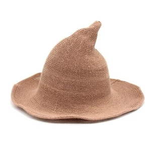 Womens Girls Khaki Witch Hat Wizard Halloween Cosplay Costumes Party Daily - Picture 1 of 7