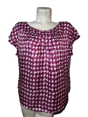 TALBOTS Top Women's Size 18 Plum Pink Houndstooth Print Cap Sleeve Shirt Blouse - Image 1 of 4