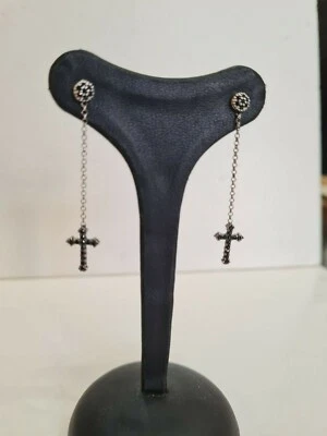 Orecchini Marcello Pane pendenti con croce zirconata nera e bianca Argento925 - Immagine 1 di 4